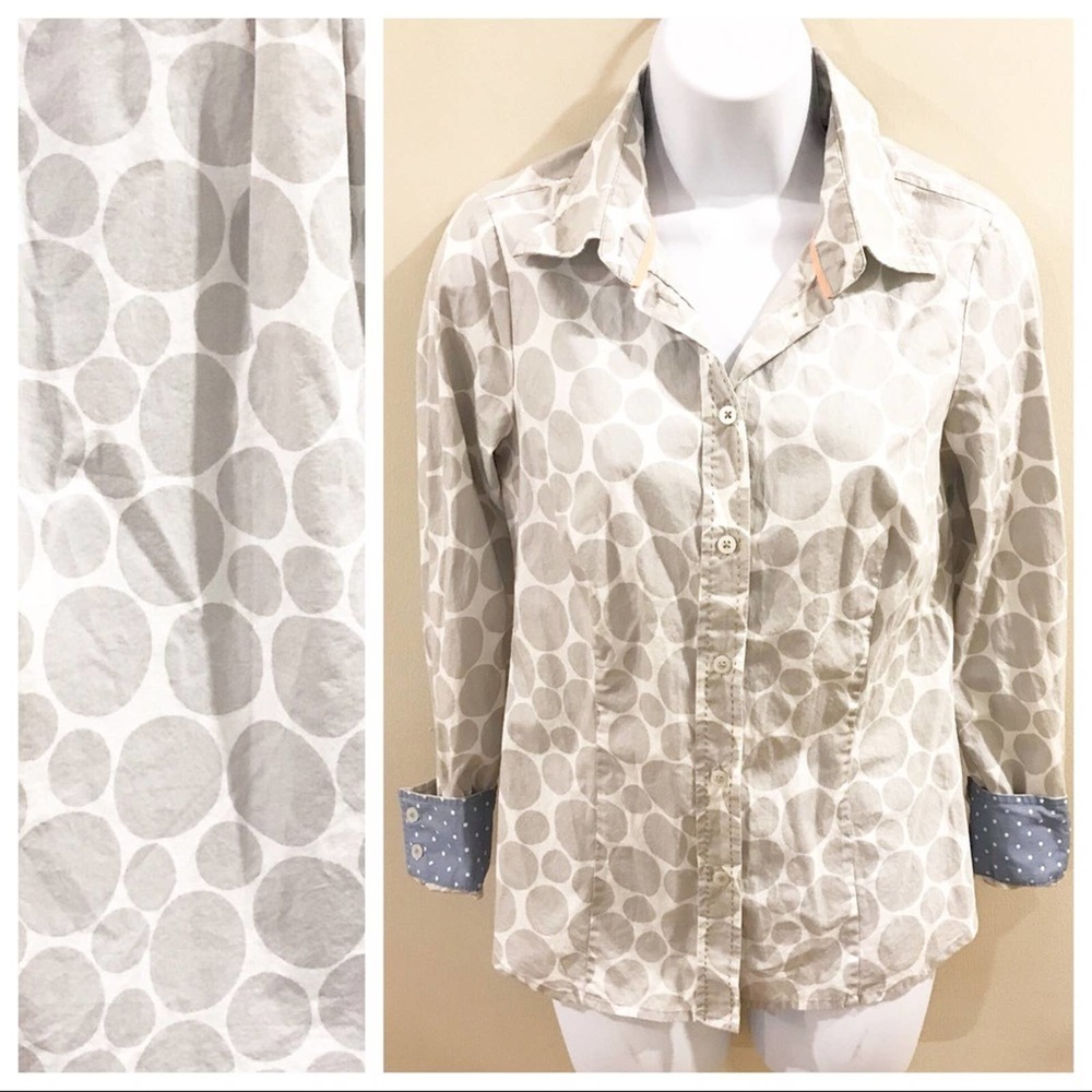 Boden Button Down Top Gray White Dots Size 4